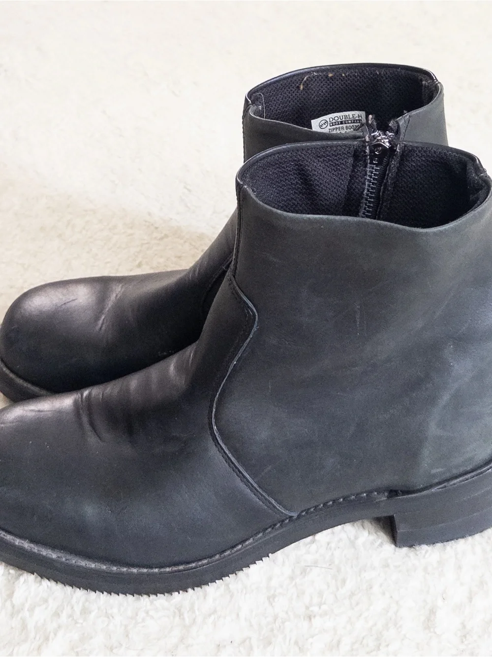 Double H Black Side Zip Biker Boots Oil Resistant Soles Size 11.5D